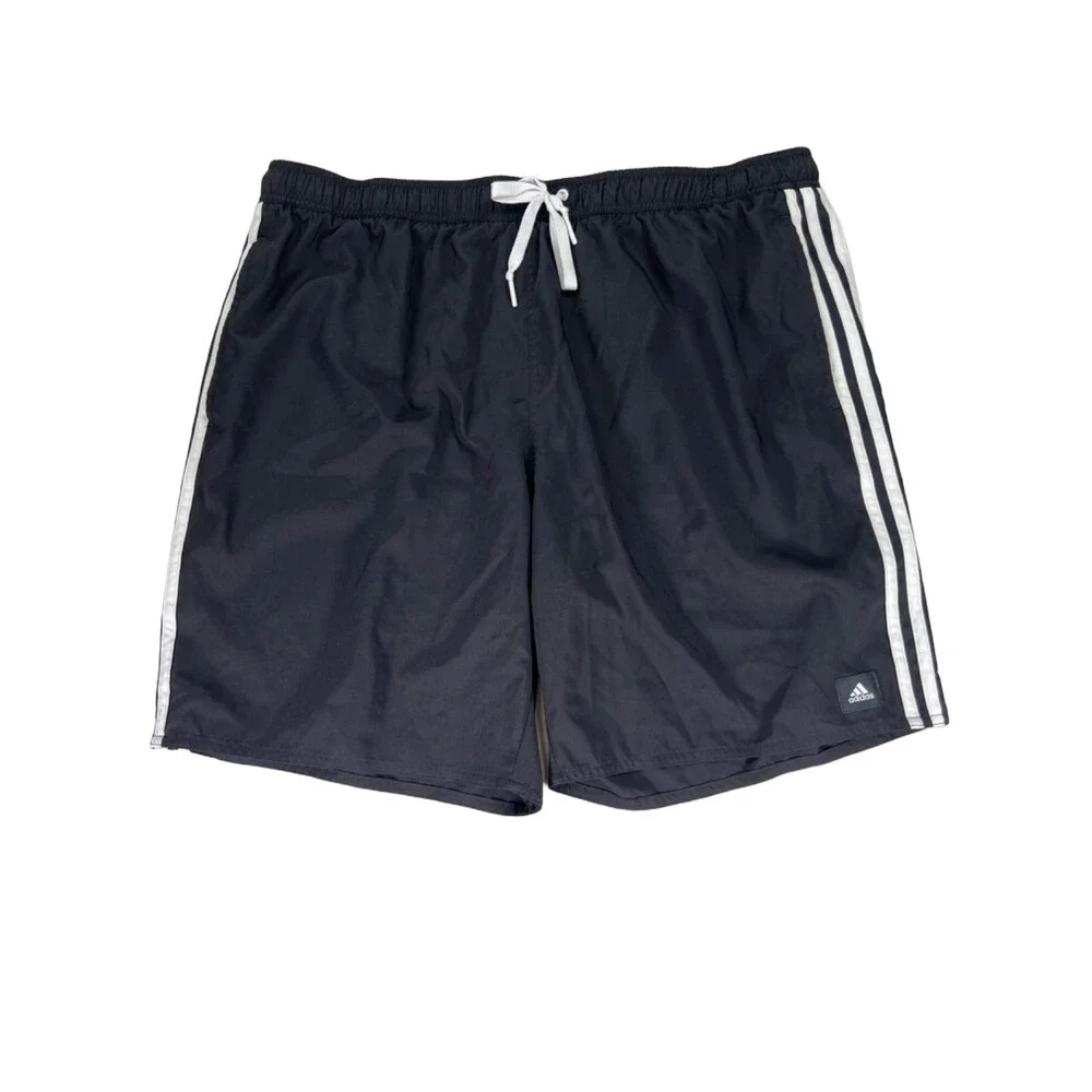 adidas Men's Black Striped Mesh Lined Swim Trunk Shorts - 2XL
